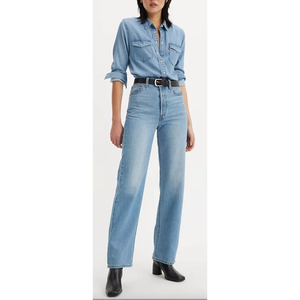 Ribcage Straight Ankle Women's Jeans, Stone Wash
